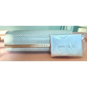 NEW JIMMY CHOO Eye/Sunglasses Hard Case+Cloth Cream Tan Faux Snakeskin Flip Top